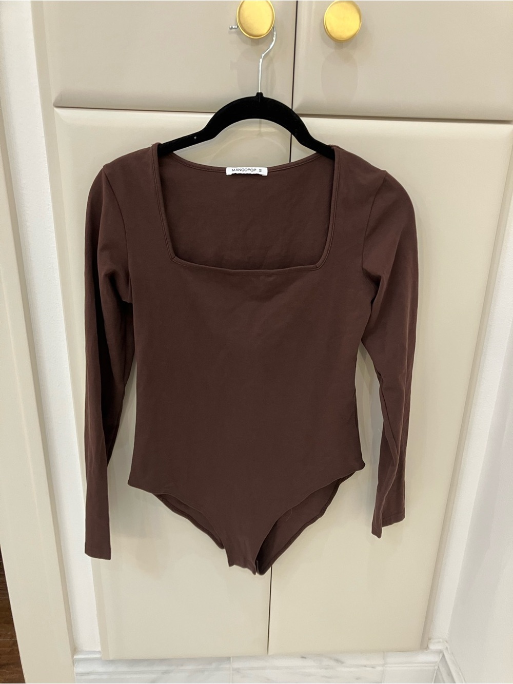 Mango Chocolate Square-Neck Long-Sleeve Bodysuit